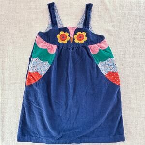 Mini Boden Girl's Blue Coruroy Owl Pinnie Dress Jumper EUC 11/12